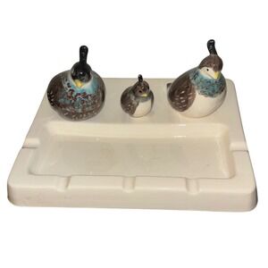 Vintage | Quail Bird Family Ceramic Ashtray |‎ 3 Figurines | Jewelry Tray